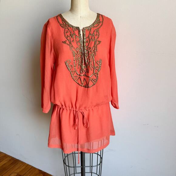 CONTREPOINT "McBling" Salmon 2000's Clubwear Drop Waist Tunic - Picture 3 of 13